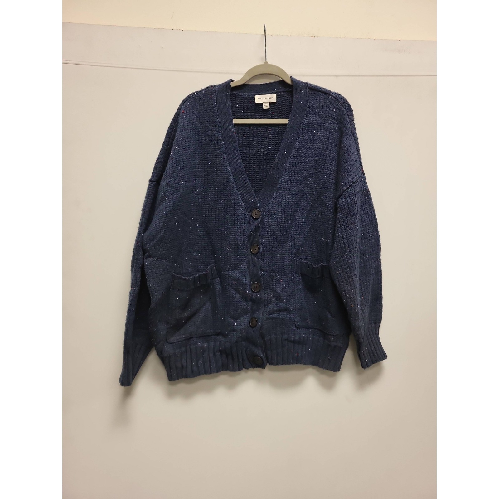 Free Assembly Womens Cardigan Xl Blue Knit Sweater Button Front Pockets